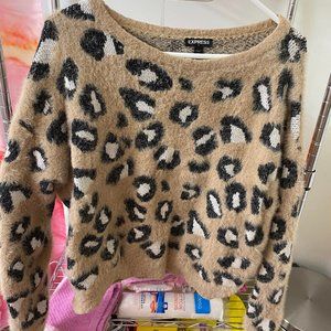 Express fuzzy leopard print sweater size large